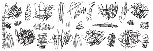 Editable messy line doodle with pencil stroke and pen scratch texture.