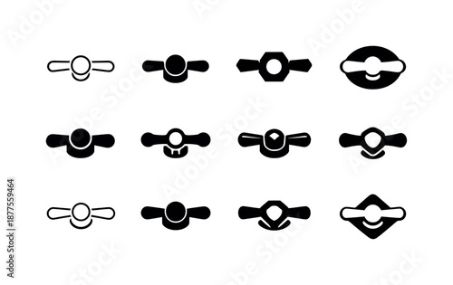 Faucet Handle Icons. sink faucet handle. Icon set. Set Logo of sink faucet handle: iconic faucet shape. harmonious logo variations of the same emblematic