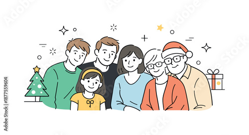 Candid Family Portrait. Holiday family portrait candid. Family members leaning slightly toward each other, natural poses and soft expressions. Authentic