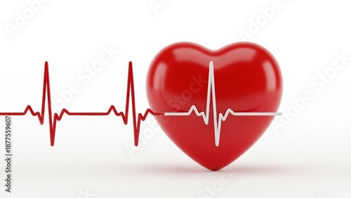 Vibrant red heart beats with a prominent pulse line, symbolizing cardiology healthcare service against a clean white backdrop