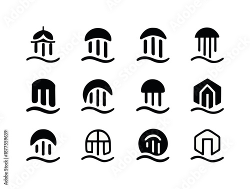 Soothing Sound Icons. Relaxing sounds for sleep. Icon set. Set Logo of relaxing sounds for sleep: soothing chime wave. harmonious logo variations of the same