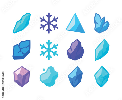 Colorful Ice Shard Icons. Ice Shards. Colorful flat vector icons set of Ice Shards: frozen splinter, frost crystal, icy triangle, jagged frost shard, cracked