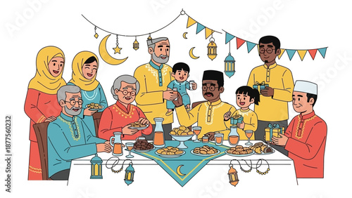 Diverse group of people celebrating together around a festive table with food and drinks