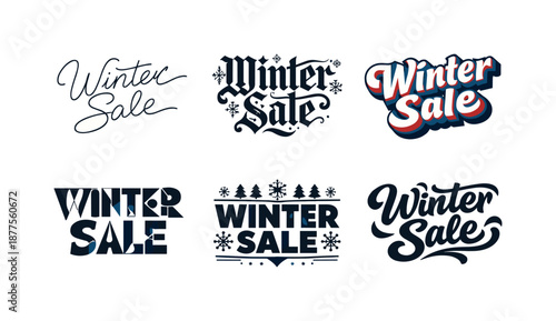 Winter Sale Lettering Grid. Winter Sale Event. Set lettering. harmonious lettering variations of the same emblematic concept, each with different artistic