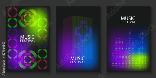 Music festival card, banner template. Event poster set for social media, tomorrowland, glastonbury, advertisement, billboard, ads. Music fest flyer promotion design. Rock, jazz, pop, dj. Event.