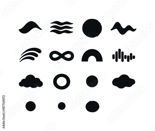 Soft Ambient Icons. Soft ambient sound shapes. Solid icon set of soft ambient sound shapes: soft curve, misty ripple, fuzzy edge circle, gentle wave, subtle