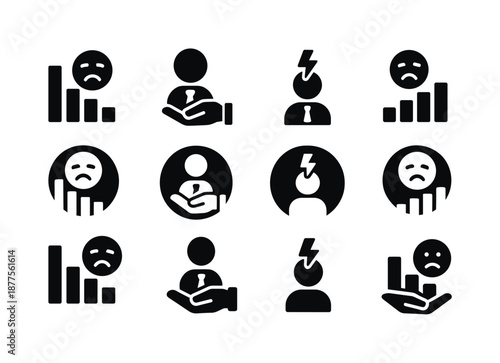 Workplace Stress Icons. Handling workplace stress and managerial support. Icon set. Set Logo of Handling workplace stress and managerial support: Stress bar