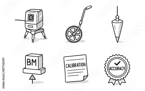 Hand drawn engineering and measurement tools set for precision and calibration