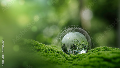 Wallpaper Mural Crystal globe glass on green in forest for sustainability environmental, clean energy, and eco-friendly. Green business. carbon reduction to net zero. World Earth Day, and ESG concept. Torontodigital.ca