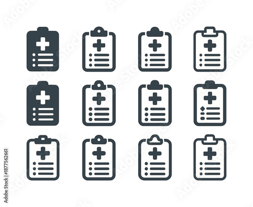 Medical Logo Variations. Doctor's. Icon set. Set Logo of doctor's: medical clipboard. harmonious logo variations of the same emblematic concept, each with
