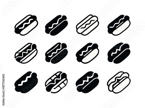 Street Food Logos. street food. Icon set. Set Logo of street food: hotdog emblem. harmonious logo variations of the same emblematic concept, each
