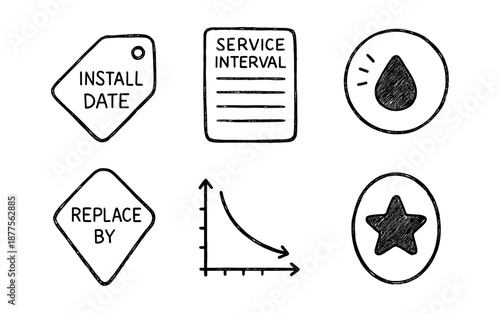 Hand drawn maintenance icons set for service and replacement reminders