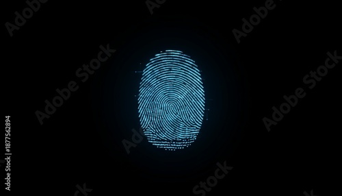 Digital fingerprint graphic illuminating on a black background, representing biometric authentication, personal identity, and advanced security measures for sensitive data and crime investigations © olga_demina