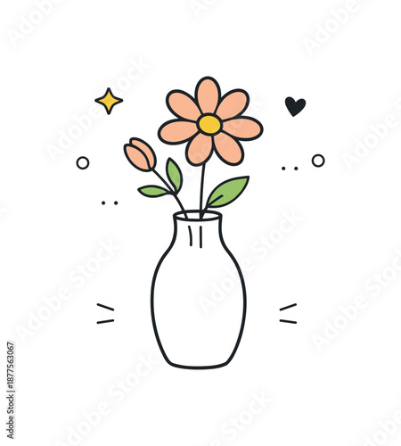 Elegant Floral Minimalism. Floral still life. A simple vase holding one or two flowers, placed gently in the center. The scene conveys quiet