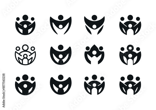 Poverty Alleviation Icons. Poverty alleviation. Icon set. Set Logo of poverty alleviation: community circle. harmonious logo variations of the same emblematic