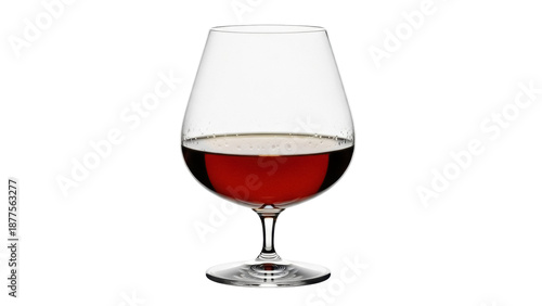 Isolated brandy snifter glass with amber liquor, beverage, refreshment, amber liquid