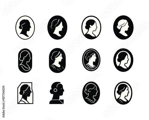 Classic Art Icon Set. Classic paintings and old-world art styles. Icon set. Set Logo of classic paintings and old-world art styles: renaissance portrait