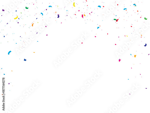 Colorful Confetti Falling on White Background, Multicolor Party Confetti Celebration, Bright Festive Confetti and Paper Shapes