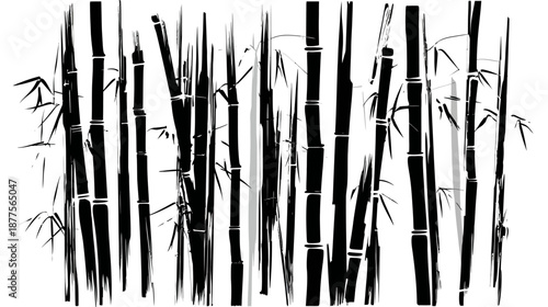 A monochrome illustration of stylized bamboo stalks, created with thick black lines