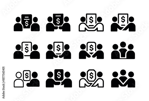 Loan Agreement Icons. Loan agreement. Icon set. Set Logo of loan agreement: lender?borrower icon. harmonious logo variations of the same emblematic concept,