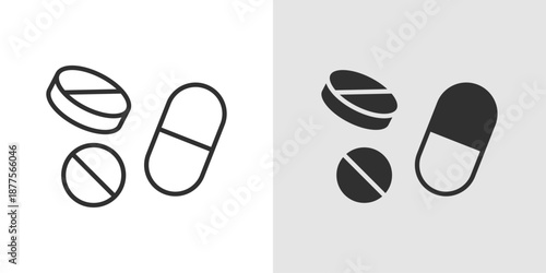 Pills Icon representing medicine, healthcare, pharmaceuticals, and medical treatment.
