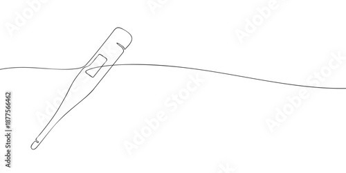 Minimal line illustration of a digital thermometer used to measure body temperature for health monitoring medical diagnosis and everyday wellness checks.
