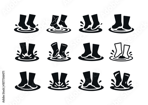 Puddle Splash Logos. Splashing in puddles. Icon set. Set Logo of splashing in puddles: puddle ripple ring. harmonious logo variations of the same emblematic