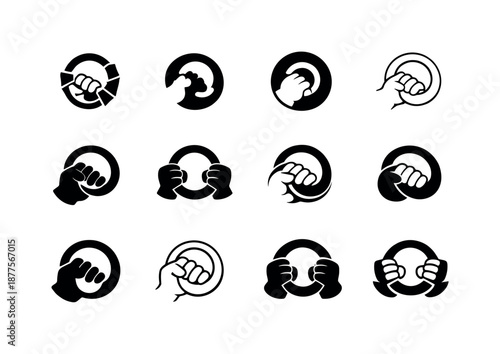 Baby Hands Icon Set. baby hands grasping. Icon set. Set Logo of baby hands grasping: baby hand gripping toy ring. harmonious logo variations of the same