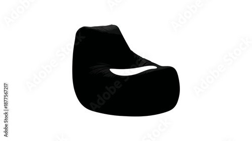 Black beanbag chair against white background. Simple, minimalist design, modern furniture