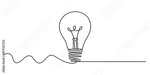 A creative idea illuminating in a minimalist continuous line art style, symbolizing innovation and thought