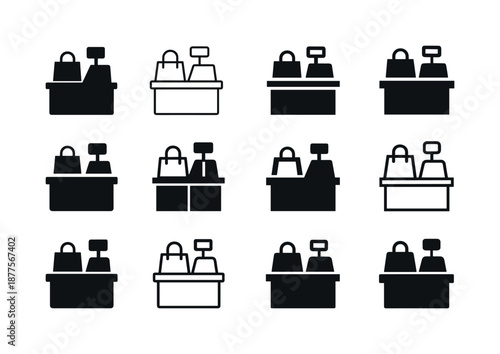 Store Logo Variations. Store. Icon set. Set Logo of store: checkout counter. harmonious logo variations of the same emblematic concept, each with different