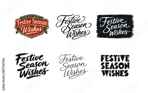 Festive Lettering Styles Grid. Festive season wishes. Set lettering. harmonious lettering variations of the same emblematic concept, each with different