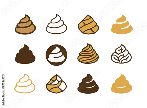 Potato Logo Variations. Potato. Icon set. Set Logo of potato: mashed potato swirl. harmonious logo variations of the same emblematic concept, each with