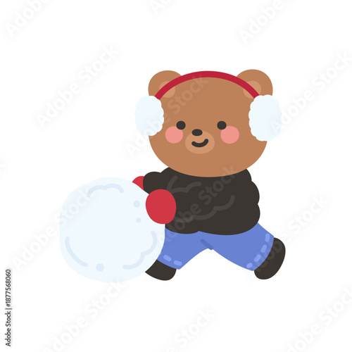 A cute bear push large snowball