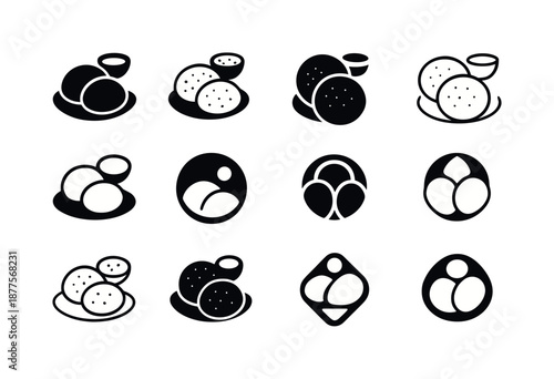 Global Breakfast Logos. Trying global breakfast traditions. Icon set. Set Logo of Trying global breakfast traditions: idli. harmonious logo variations of the
