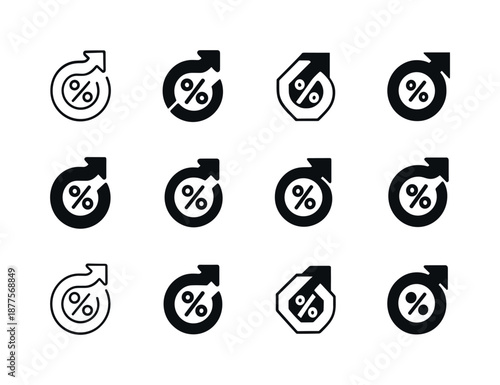 Interest Rate Icons. Interest rates and bonds. Icon set. Set Logo of Interest rates and bonds: interest arrow loop. harmonious logo variations of the same