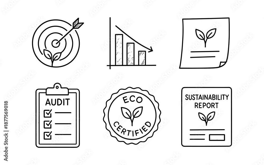 Obraz premium Eco-friendly business icons for audit and sustainability reporting