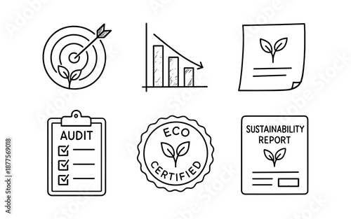 Eco-friendly business icons for audit and sustainability reporting