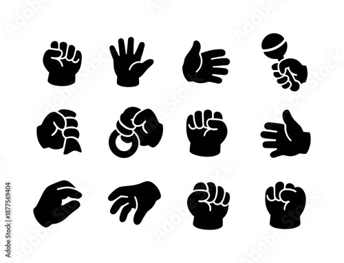 Baby Hands Icons. Baby hands grasping. Solid icon set of baby hands grasping: baby hand closed, baby hand open, grasping finger, holding rattle, clutching