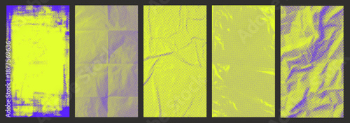 Crumpled and Creased Paper set with Halftone Color Effect