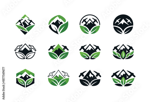 Sustainable Mining Icons. Mining operations and sustainable mining practices. Icon set. Set Logo of Mining operations and sustainable mining practices: