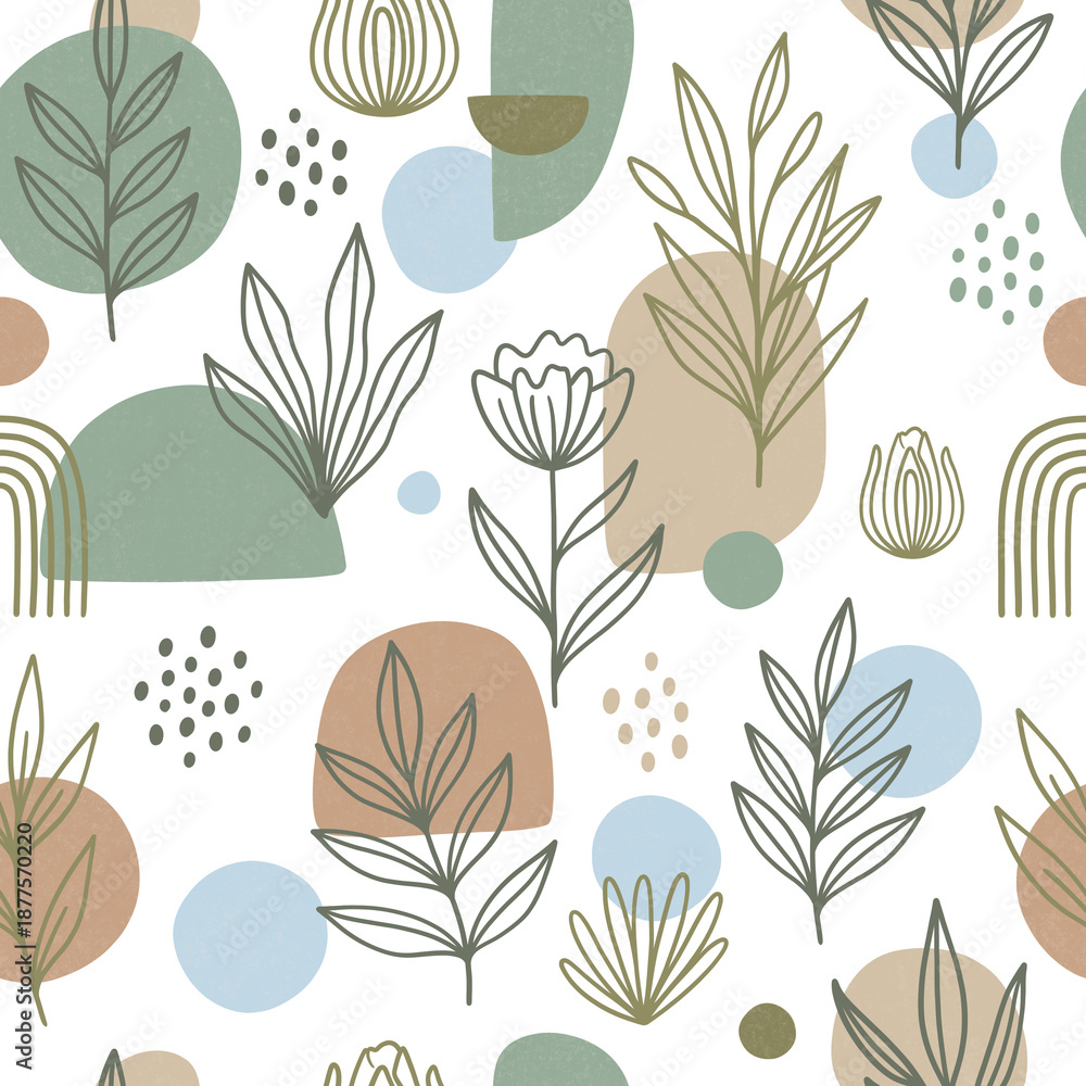 Fototapeta premium Boho Abstract Floral Seamless Pattern Illustration Graphic Background