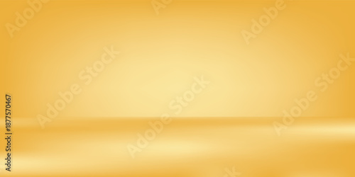 Gold gradient studio room design. Bright yellow podium concept wallpaper. Gold wall and floor surface backdrop for presentation, product showcase, mockup template.