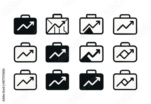 Economic Recovery Icons. Economic recovery. Icon set. Set Logo of economic recovery: briefcase with growth icon. harmonious logo variations of the same