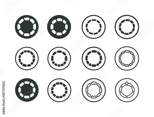 Sacred Circle Icons. sacred circle. Icon set. Set Logo of sacred circle: ceremonial stone circle. harmonious logo variations of the same emblematic concept,