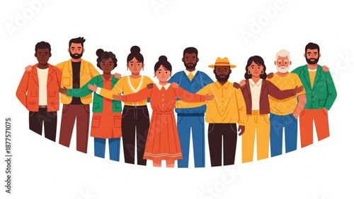 Diverse Group of People Standing Together in Unity