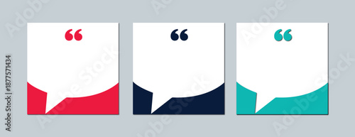 Set of 3 Quote Speech Bubble Boxes with Red, Blue, and Teal Accents Vector