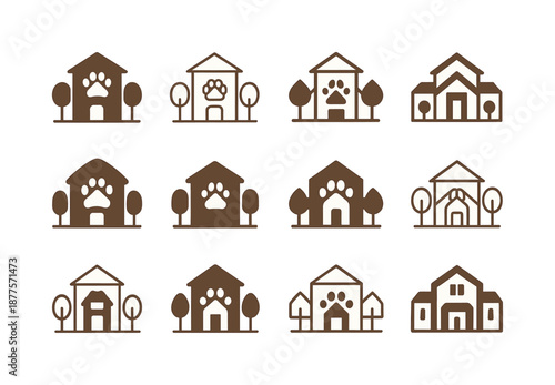 Wildlife Sanctuary Icons. Wildlife sanctuaries and animal care facilities. Icon set. Set Logo of Wildlife sanctuaries and animal care facilities: rescue