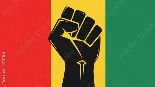 Black Fist Raised in Solidarity on Red Yellow Green Flag