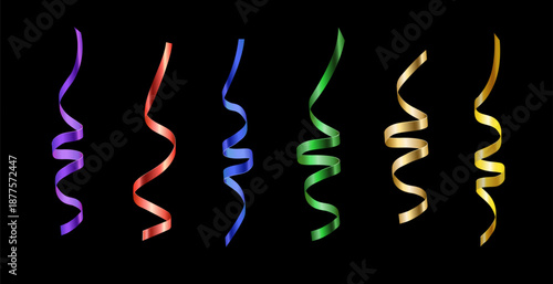 Element of colorful ribbon for celebration or party art work, vector art isolated on black